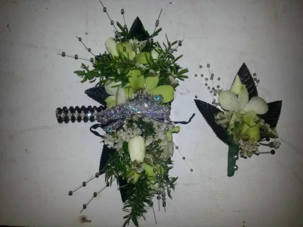 A couple of flowers that are on the wall