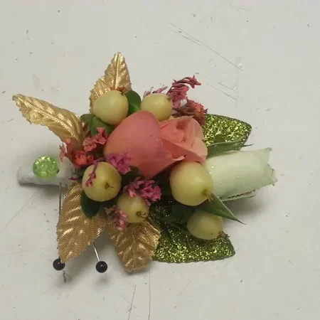 A close up of a flower arrangement on a table